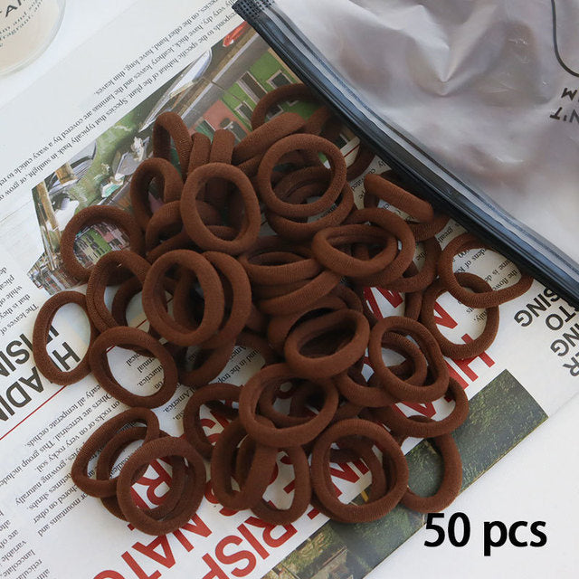 50 Pieces Set Girl Colorful Ornament Nylon Elastic Hair Band