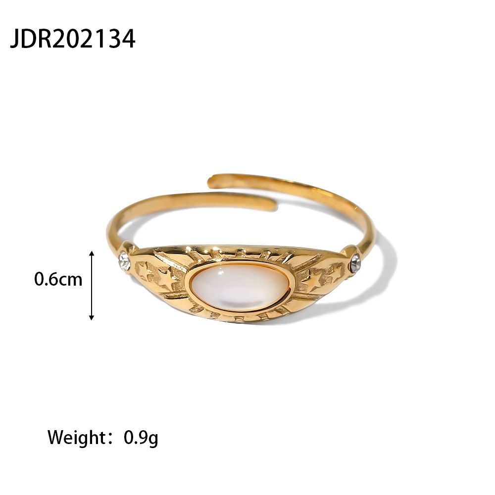 16K Gold Stainless Steel White Natural Stone Titanium Ring