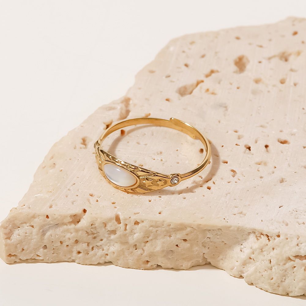16K Gold Stainless Steel White Natural Stone Titanium Ring