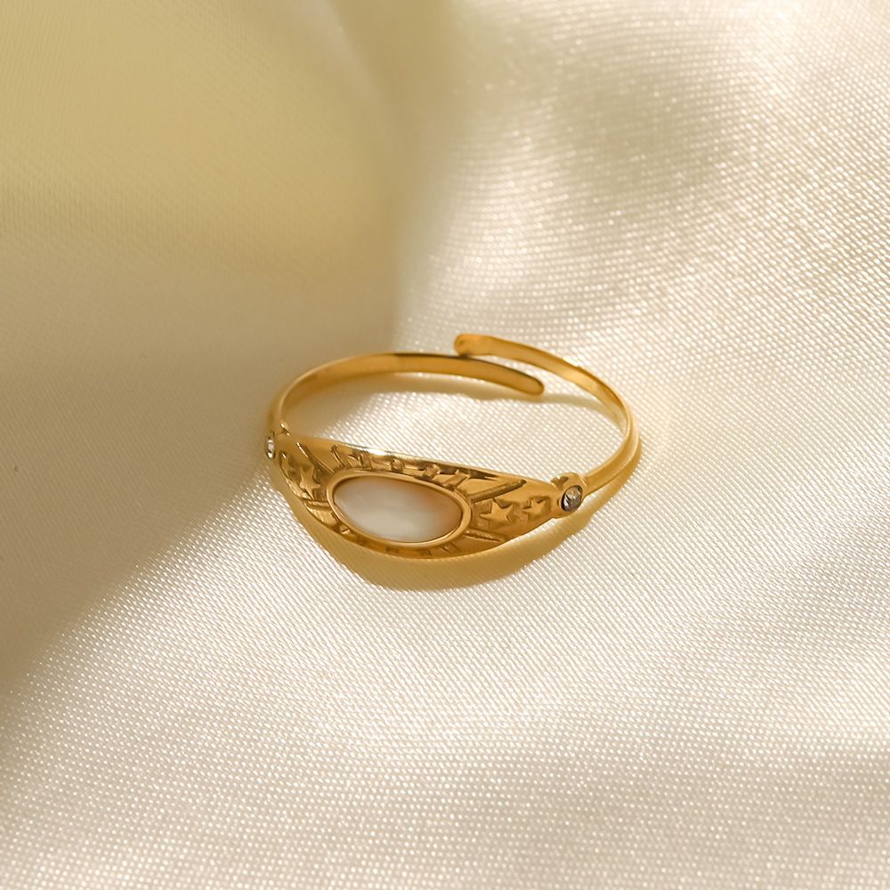 16K Gold Stainless Steel White Natural Stone Titanium Ring