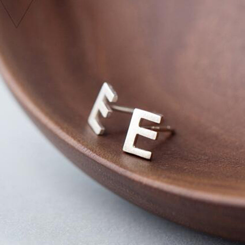 26 English Alphabet Stud Earrings Women's Copper Silver Plated