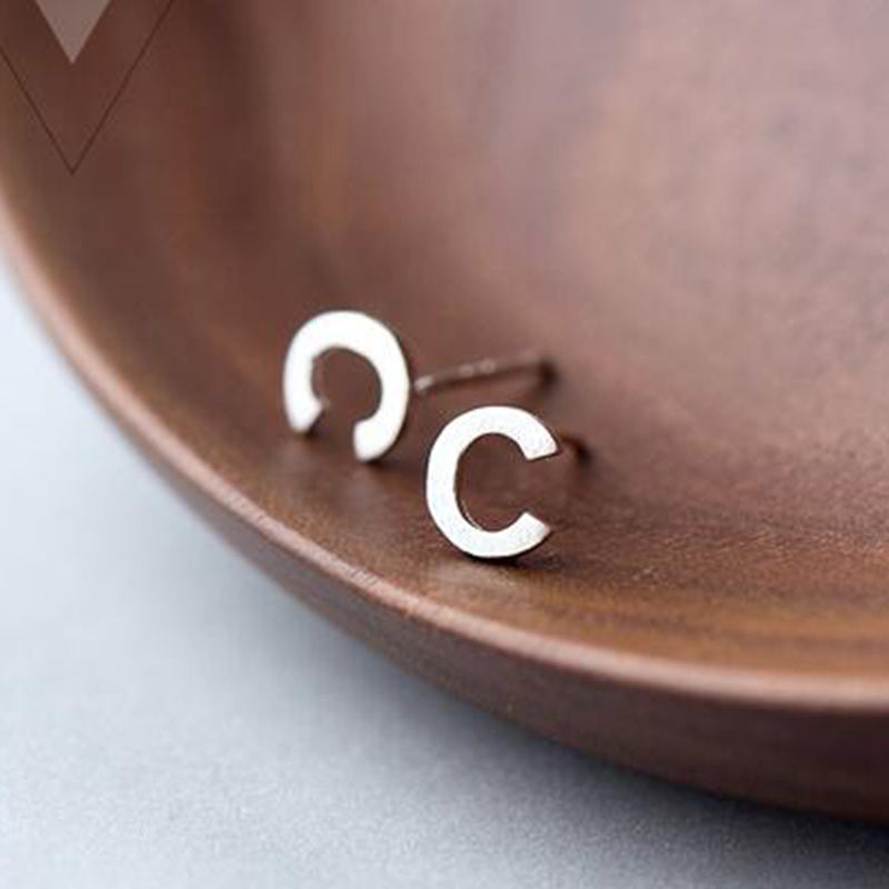 26 English Alphabet Stud Earrings Women's Copper Silver Plated