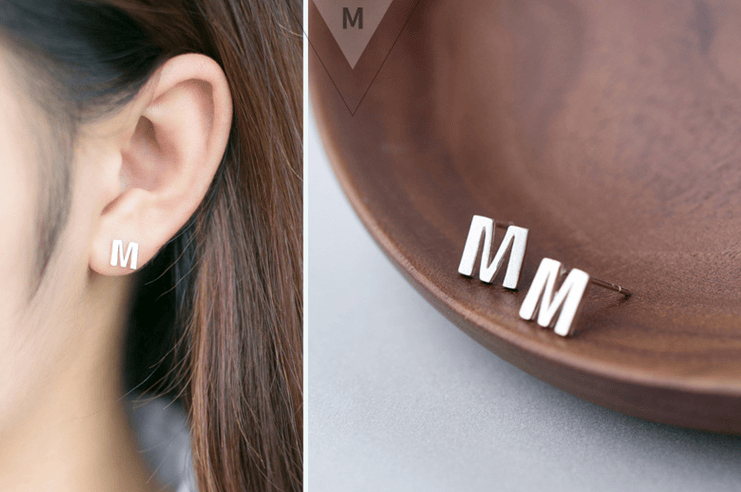 26 English Alphabet Stud Earrings Women's Copper Silver Plated