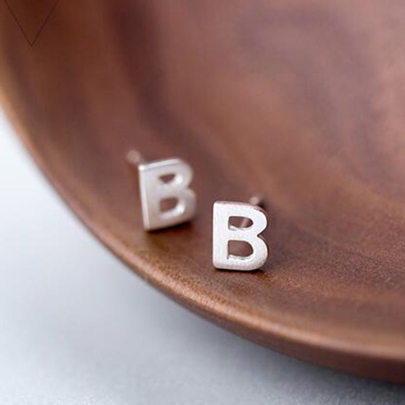 26 English Alphabet Stud Earrings Women's Copper Silver Plated