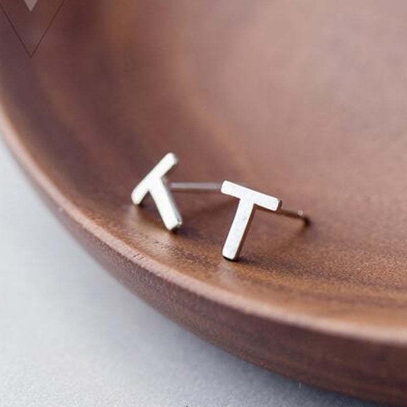 26 English Alphabet Stud Earrings Women's Copper Silver Plated