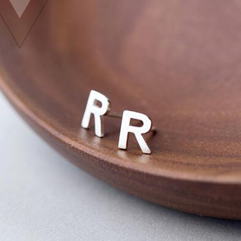 26 English Alphabet Stud Earrings Women's Copper Silver Plated