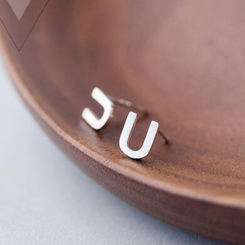26 English Alphabet Stud Earrings Women's Copper Silver Plated