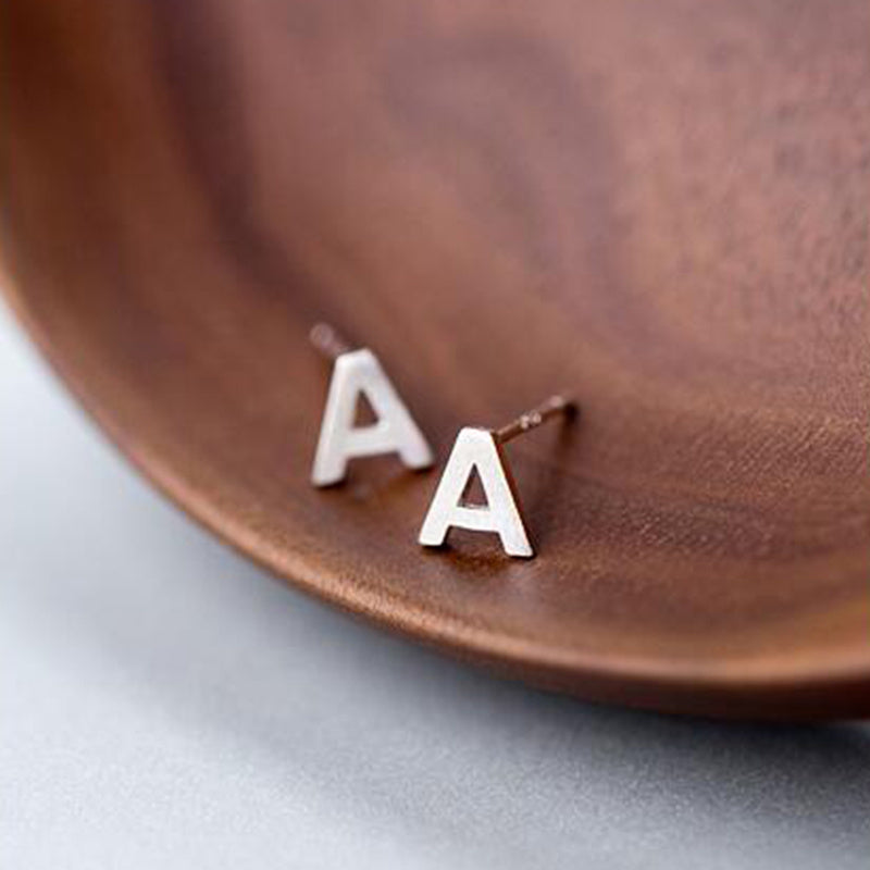 26 English Alphabet Stud Earrings Women's Copper Silver Plated