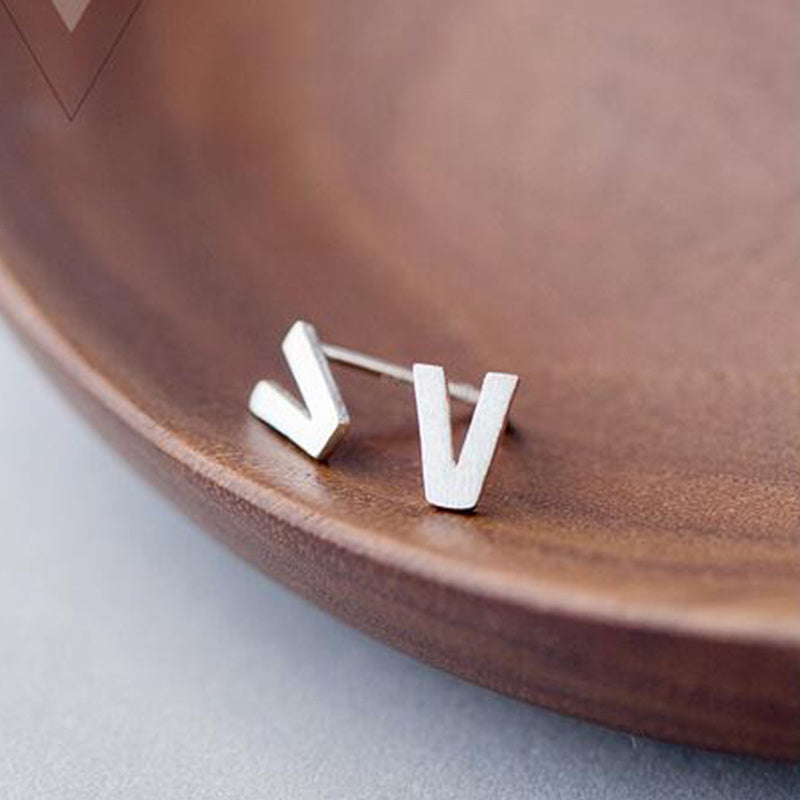 26 English Alphabet Stud Earrings Women's Copper Silver Plated
