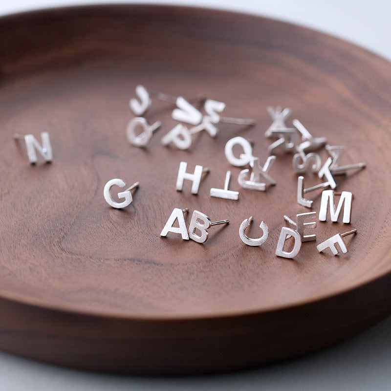 26 English Alphabet Stud Earrings Women's Copper Silver Plated