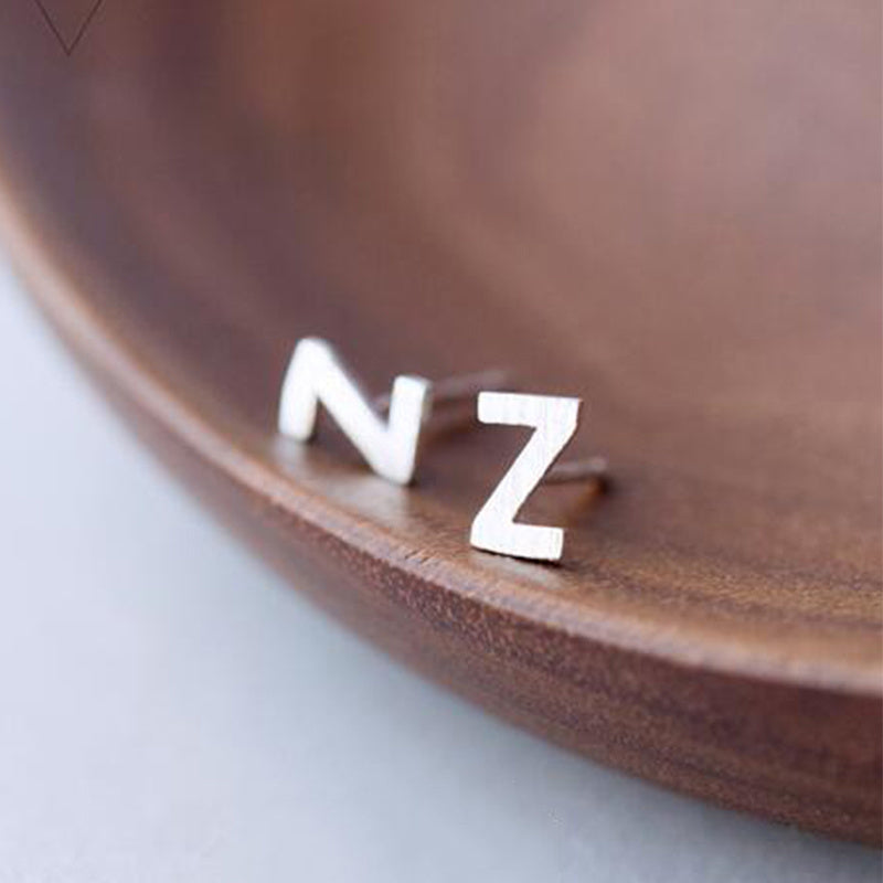 26 English Alphabet Stud Earrings Women's Copper Silver Plated