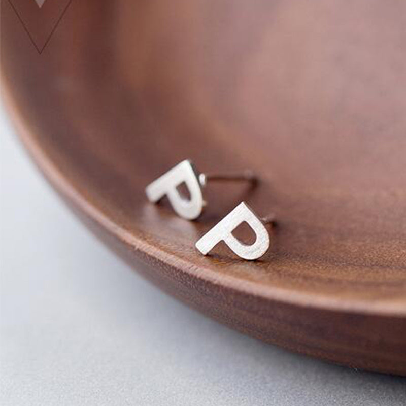 26 English Alphabet Stud Earrings Women's Copper Silver Plated