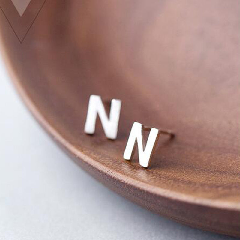 26 English Alphabet Stud Earrings Women's Copper Silver Plated