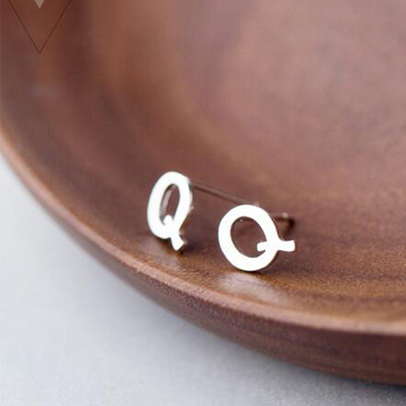 26 English Alphabet Stud Earrings Women's Copper Silver Plated