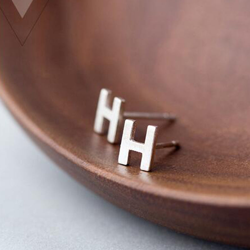 26 English Alphabet Stud Earrings Women's Copper Silver Plated