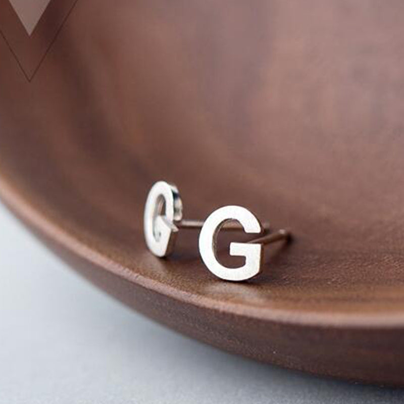 26 English Alphabet Stud Earrings Women's Copper Silver Plated