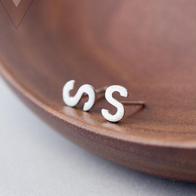 26 English Alphabet Stud Earrings Women's Copper Silver Plated