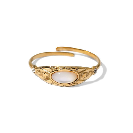 16K Gold Stainless Steel White Natural Stone Titanium Ring