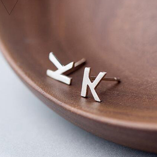 26 English Alphabet Stud Earrings Women's Copper Silver Plated